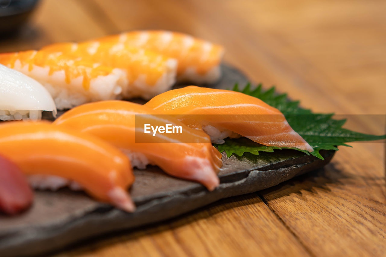 Close-up of sushi in plate on table