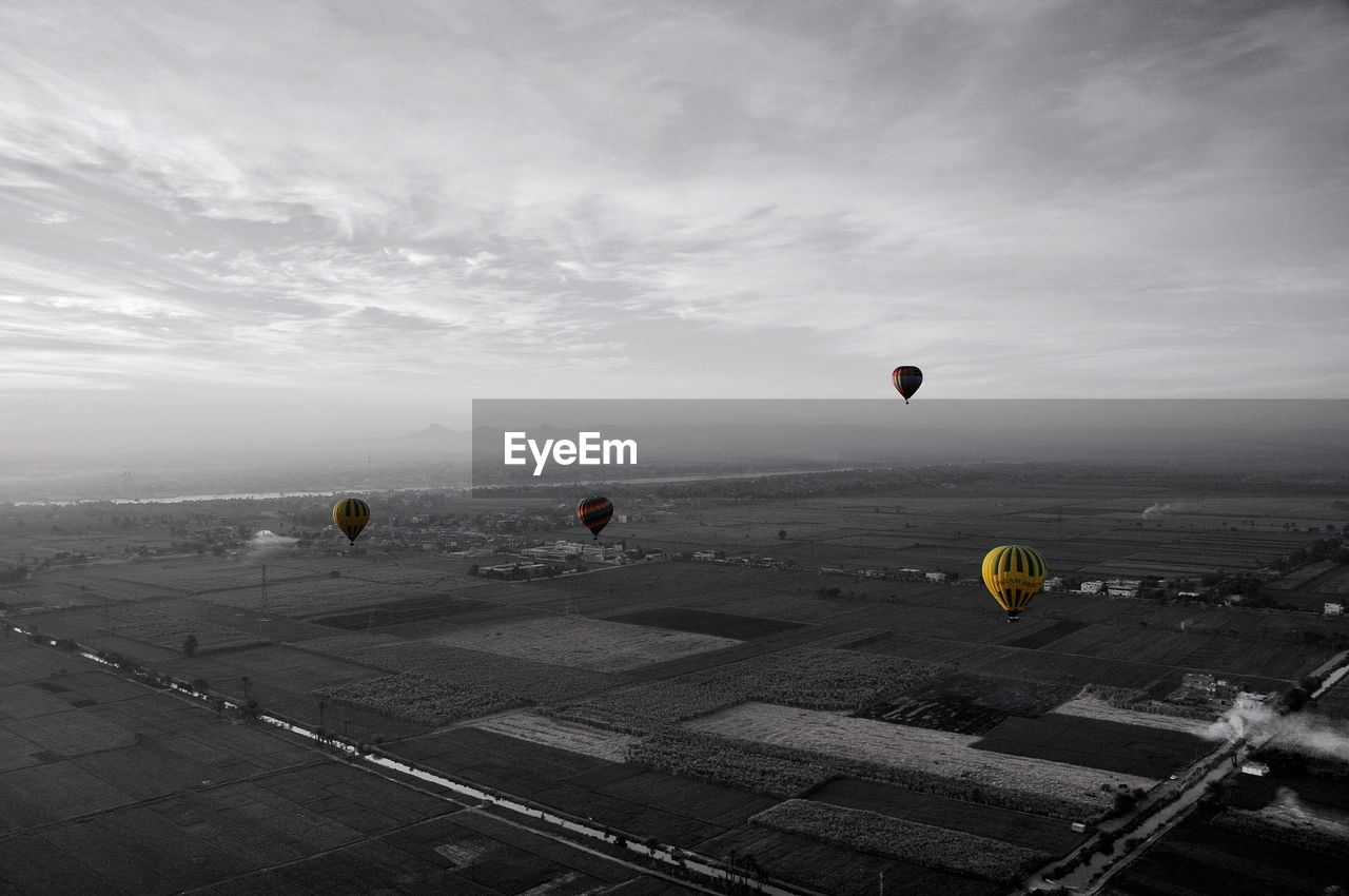 Hot air balloons in sky