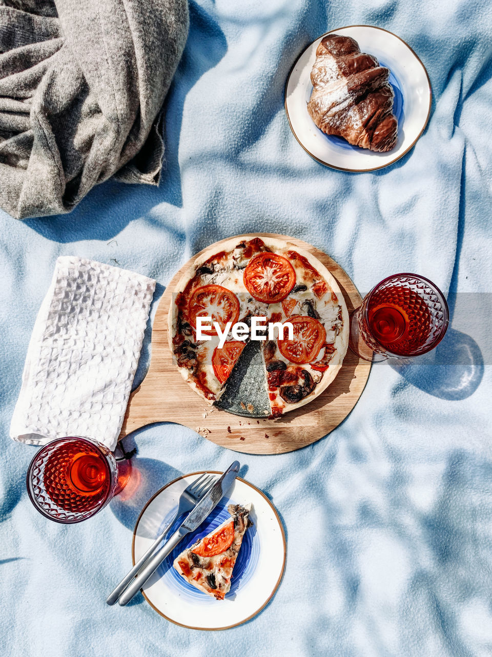 High angle view of breakfast on table