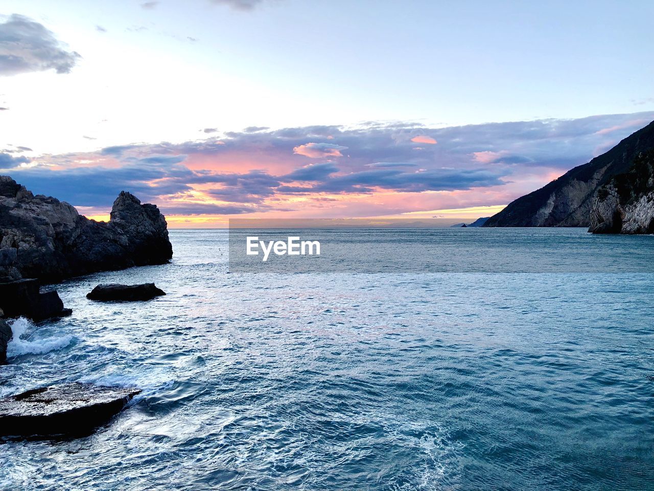 SCENIC VIEW OF SEA AT SUNSET