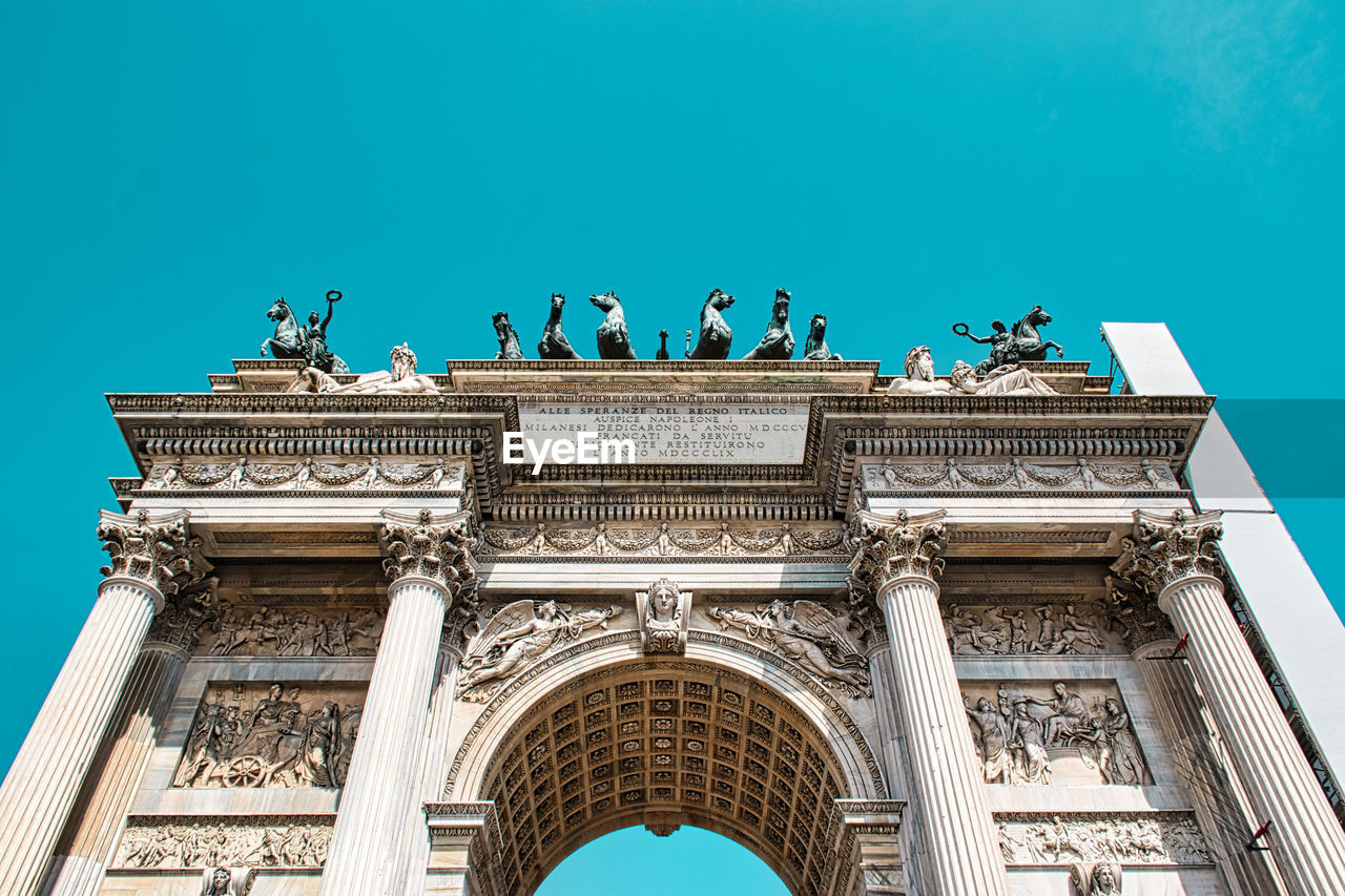 Landmark triumphal arch called arco della pace , arch of peace in milan