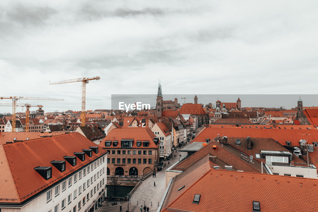 High angle view of townscape against sky