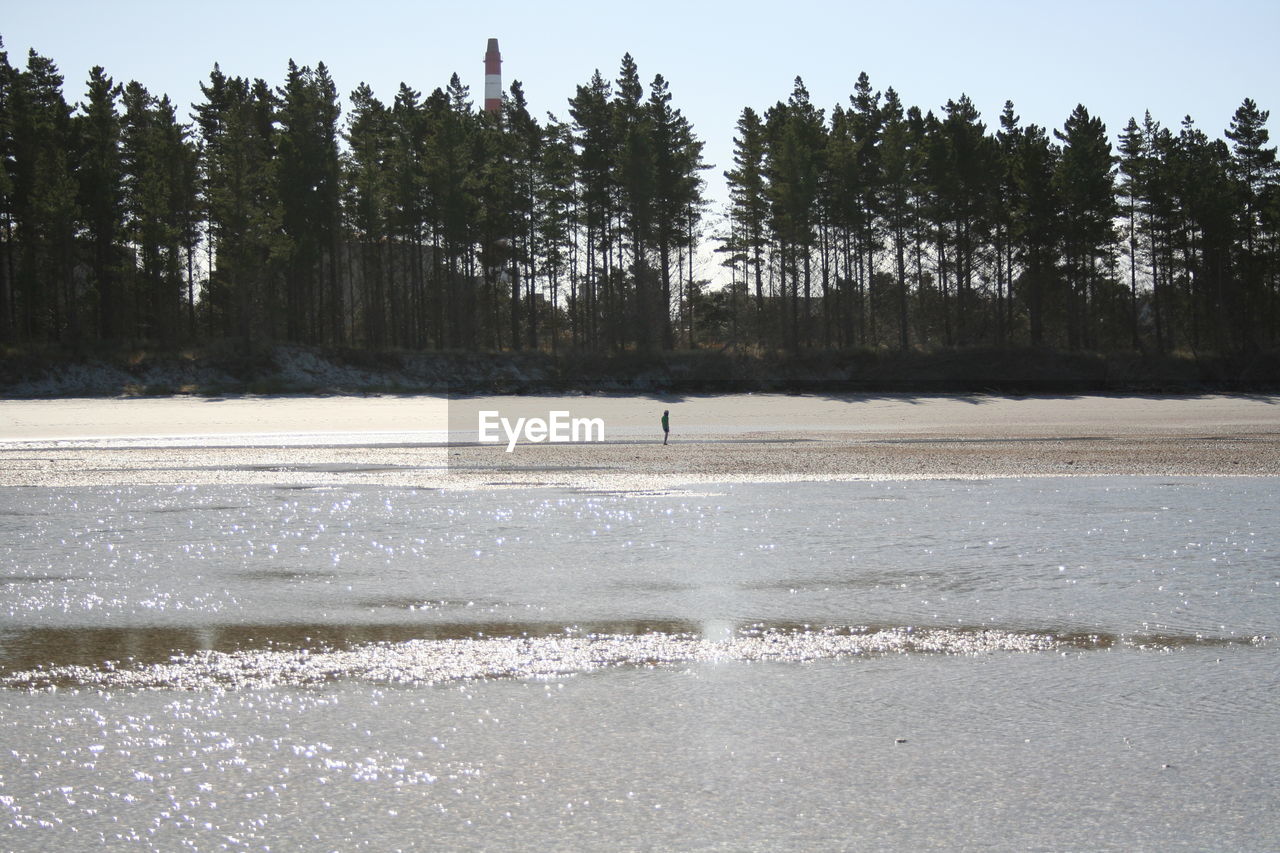 Man at beach against sky