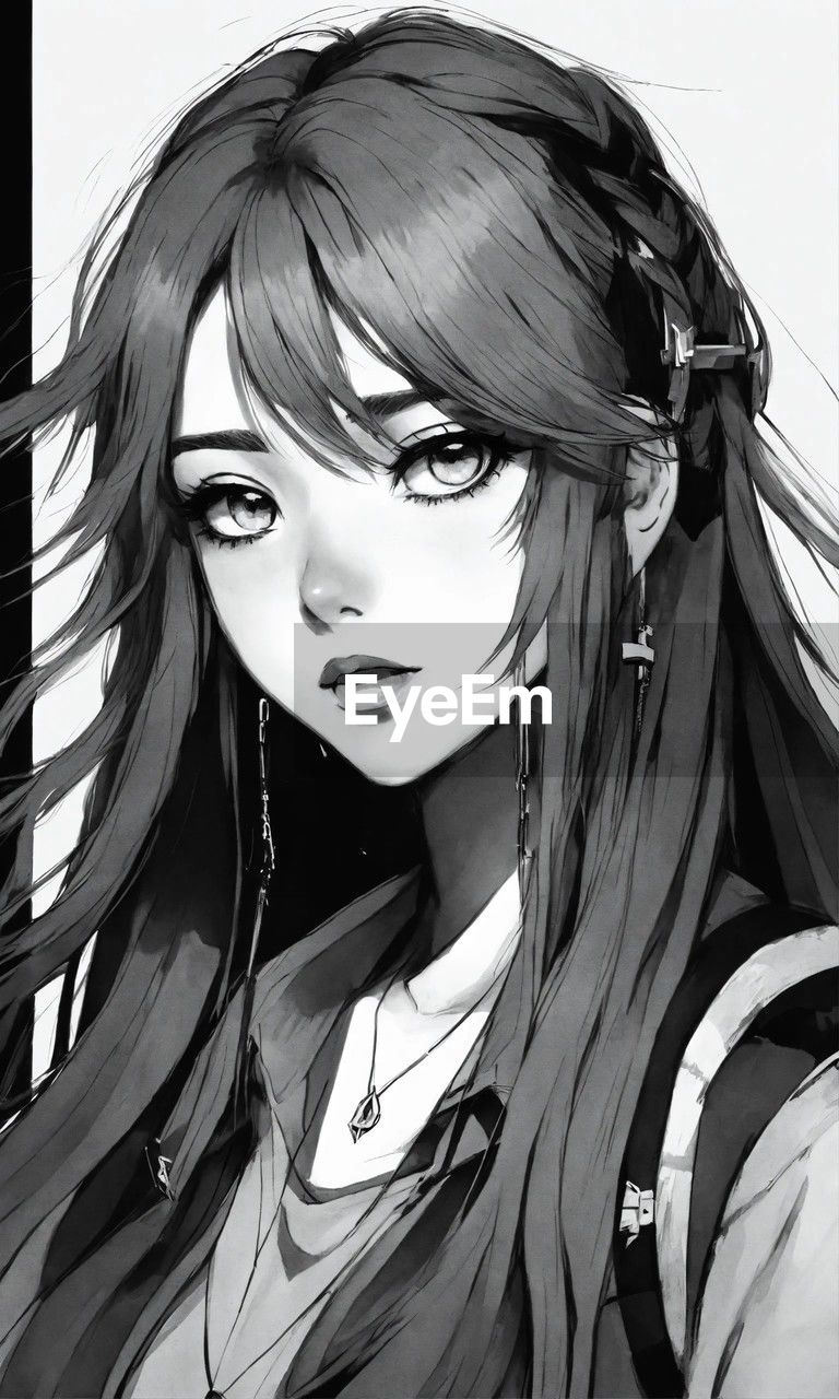 black and white, manga, monochrome photography, monochrome, portrait, women, one person, anime, adult, young adult, cartoon, hairstyle, long hair, headshot, fashion, sketch, human face, drawing, looking at camera, human hair, clothing, female, person, black, lifestyles, black hair, front view