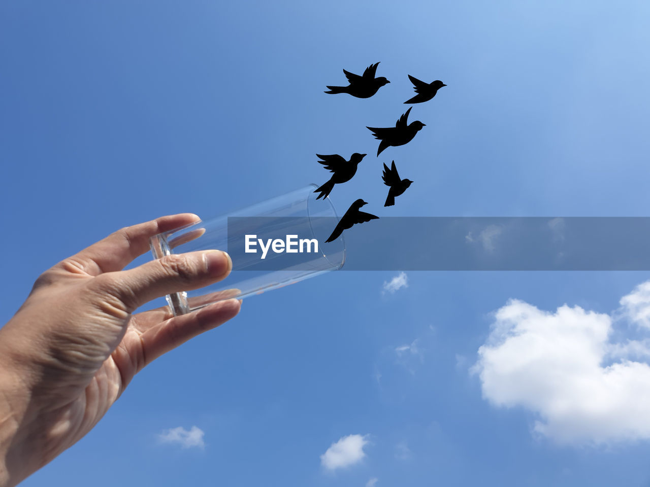 LOW ANGLE VIEW OF PERSON FLYING AGAINST SKY