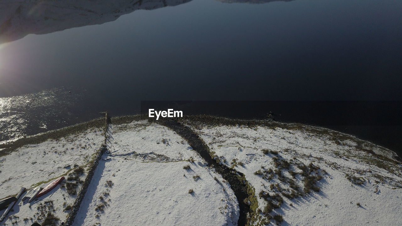 Scenic view of snow covered field against sky