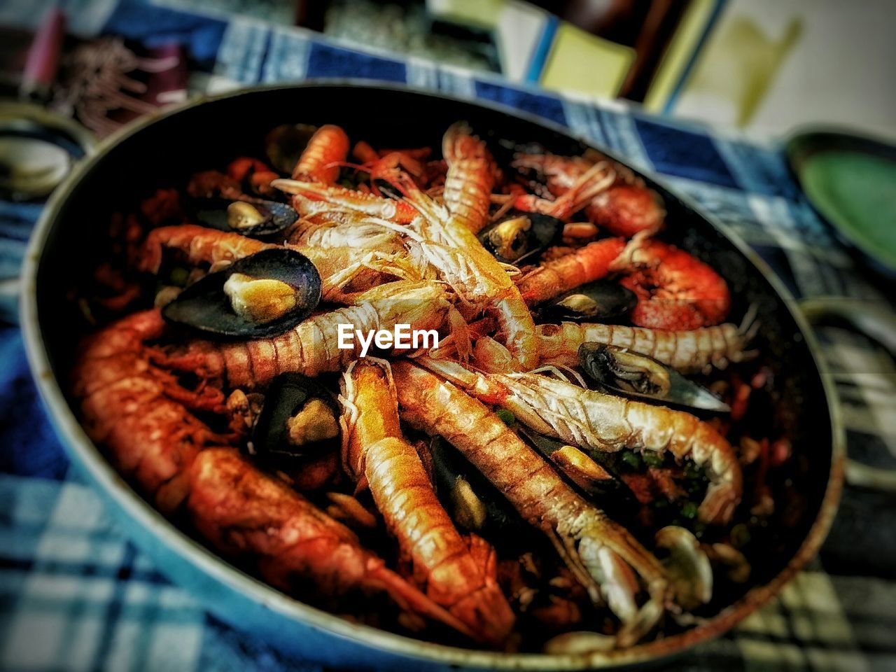 Close-up of shrimps in pan