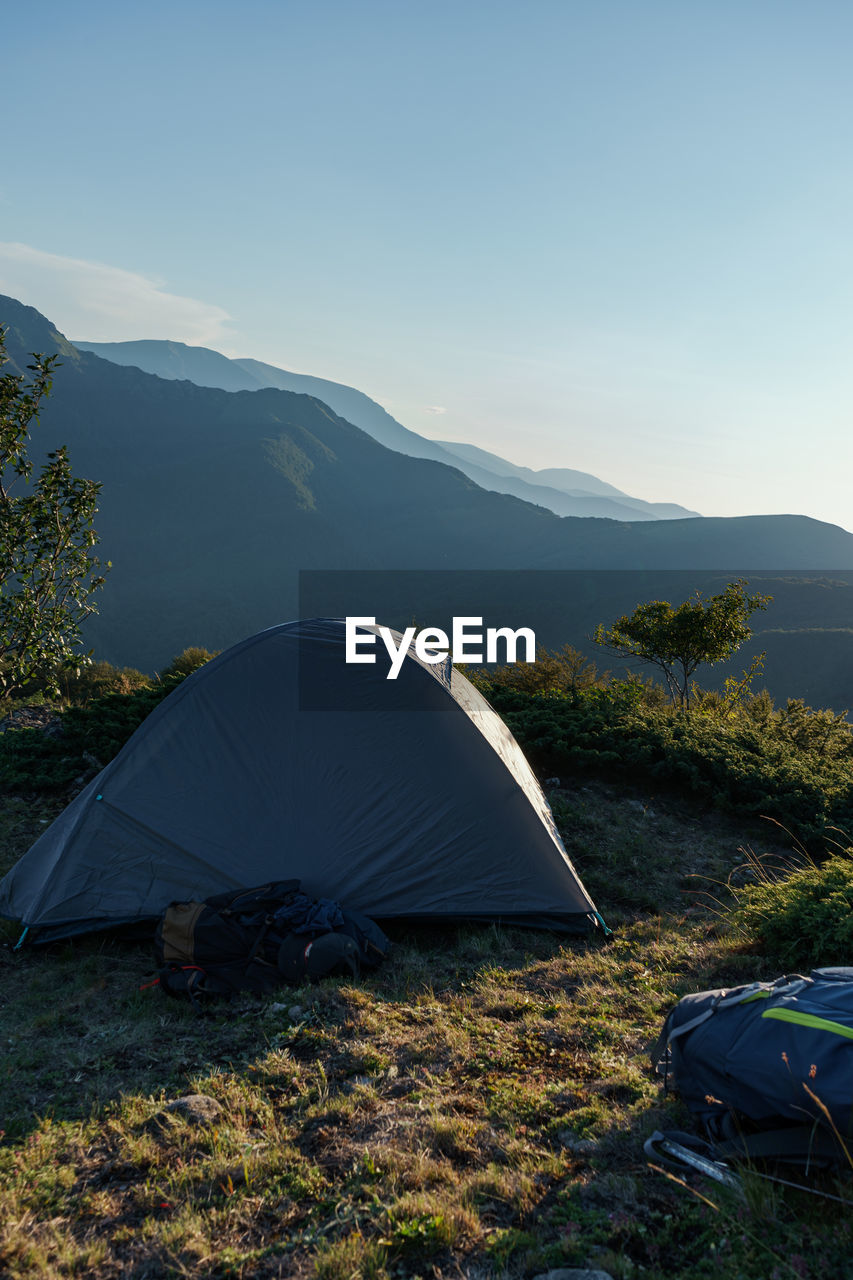 Camping tent in the mountains