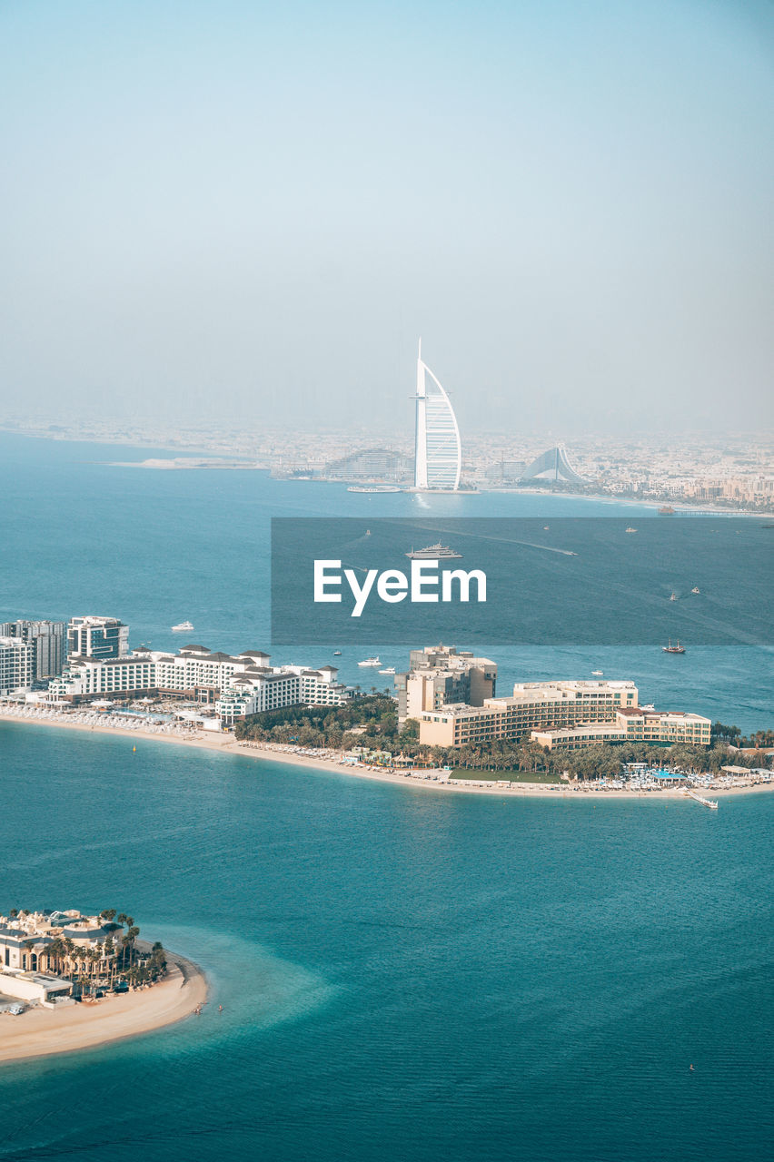 High angle view of city at waterfront