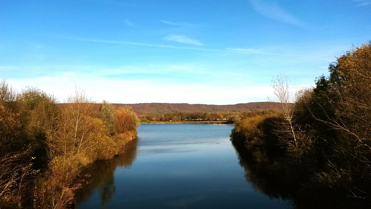 Calm lake with landscape against the sky