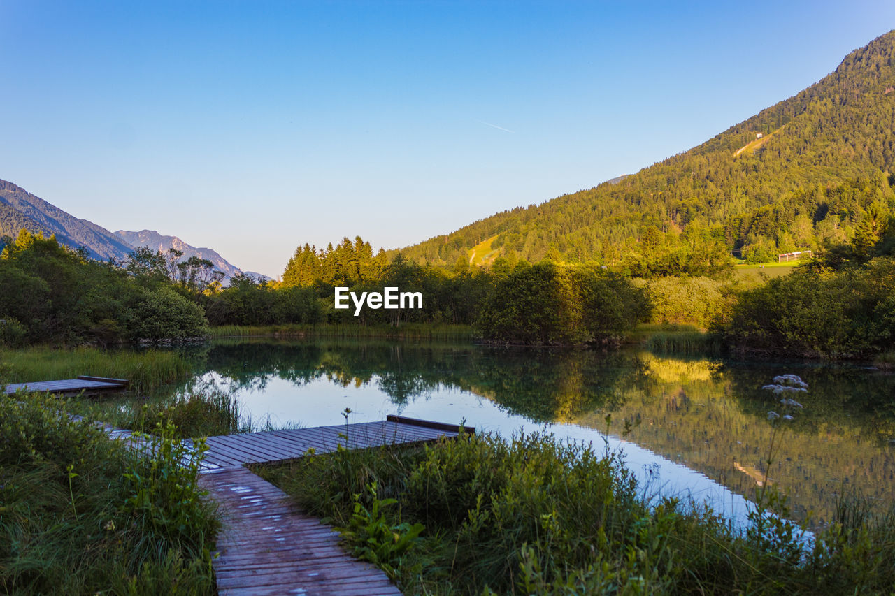 SCENIC VIEW OF LAKE AGAINST CLEAR SKY