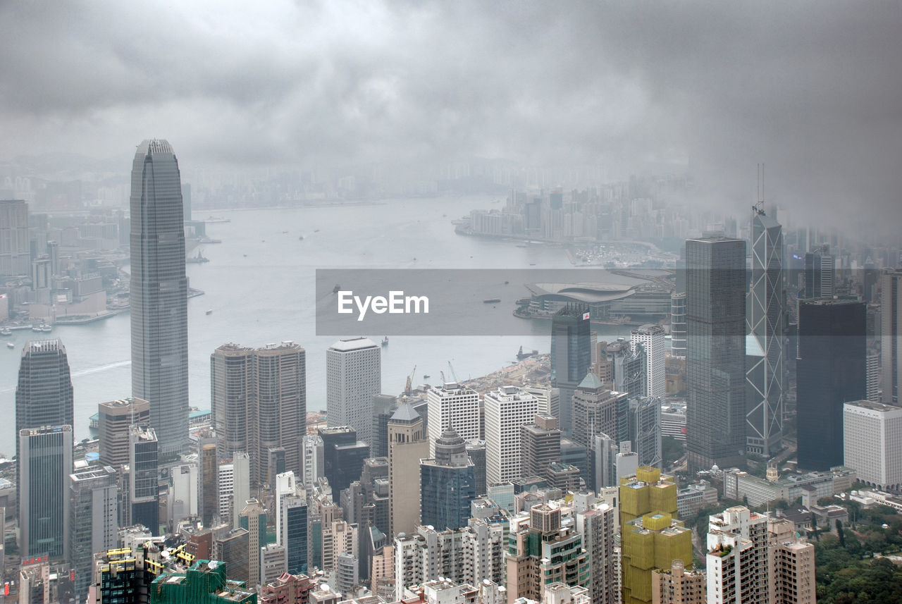 Foggy weather over hong kong skyline