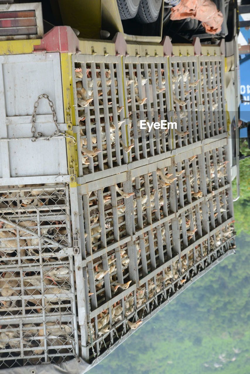 CLOSE-UP OF HAND AGAINST METAL STRUCTURE