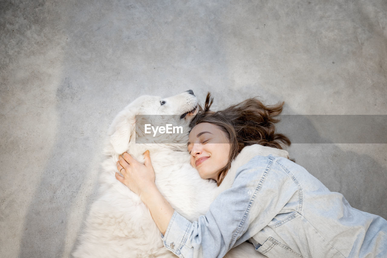 High angle view of woman lying down