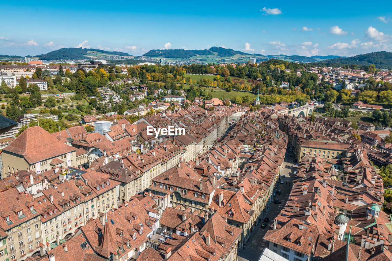 High angle view of townscape against sky