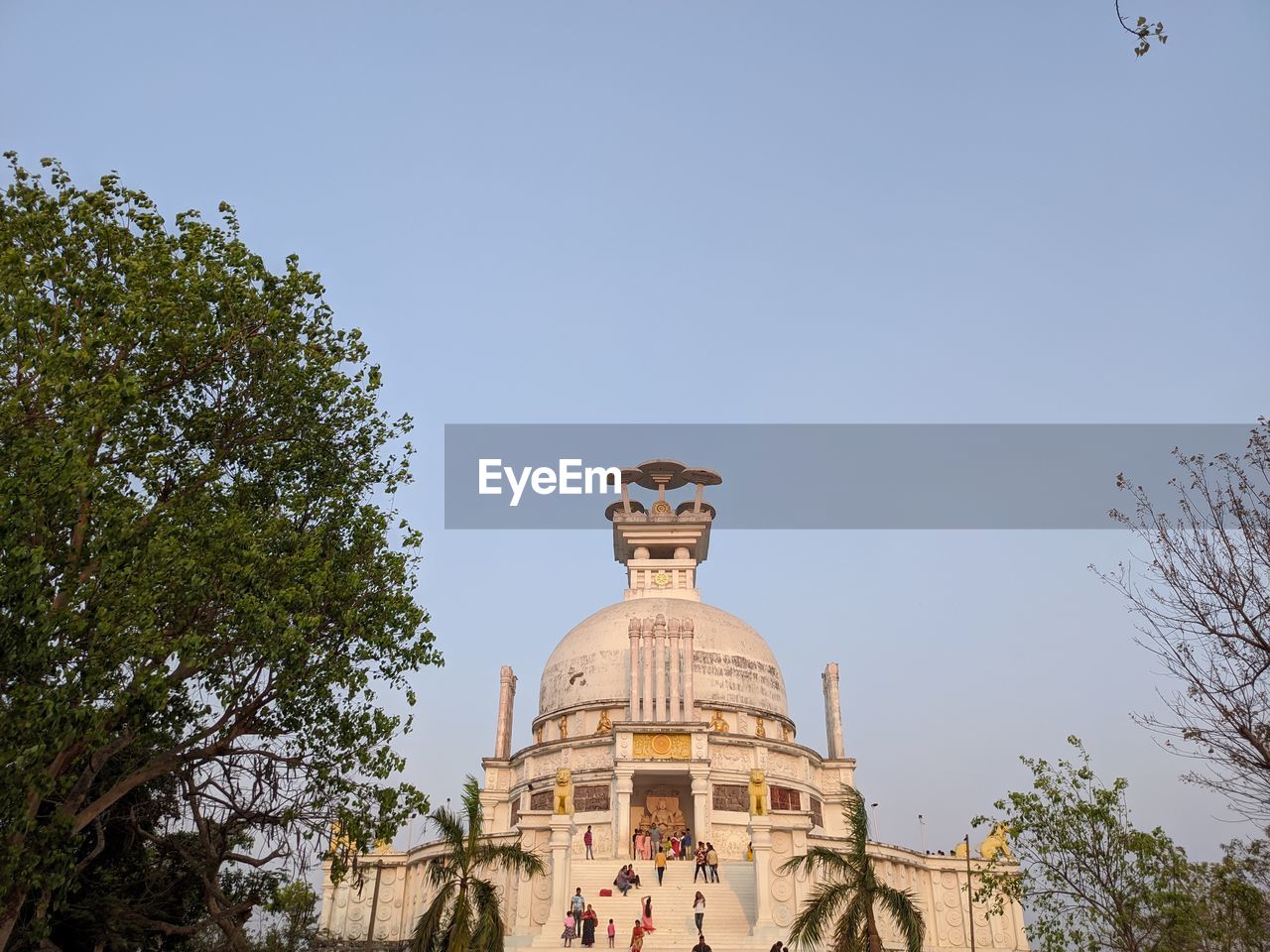 Low angle front view of shanti stupa