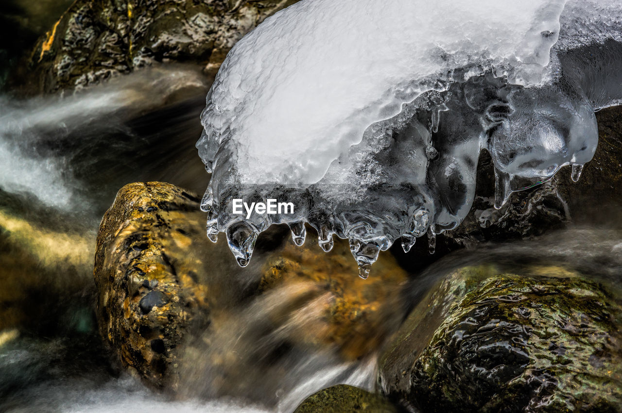 Close-up of water flowing through rocks