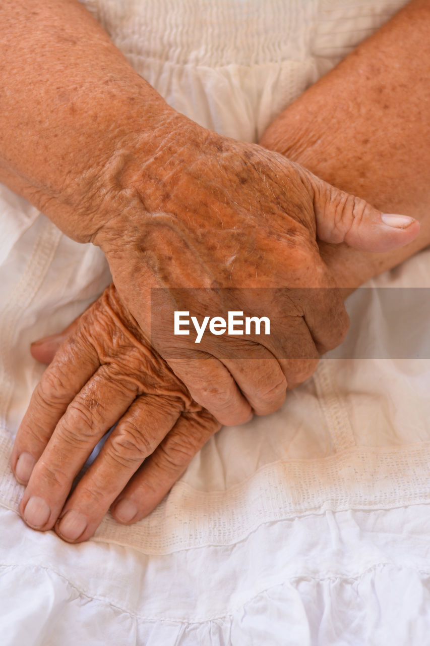 Close-up of senior woman hands