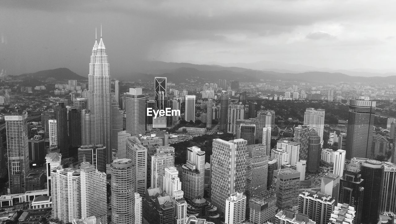 High angle view of buildings in city