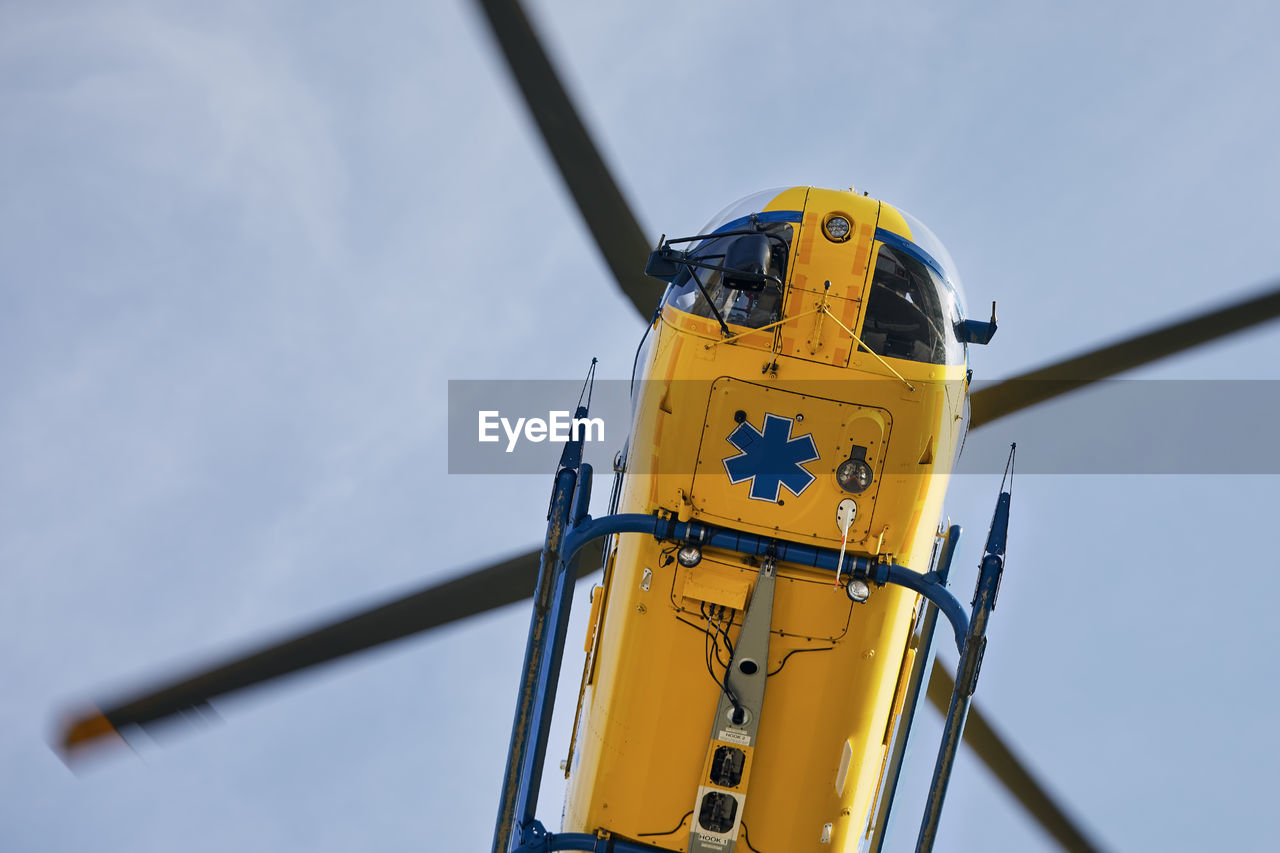 Flying helicopter of emergency medical service. themes rescue, help and hope.