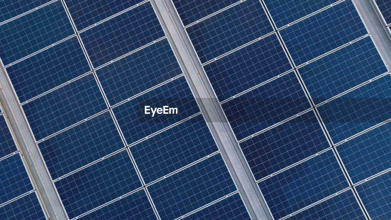 Aerial view of solar panels or photovoltaic module. solar power for green energy. sustainable 