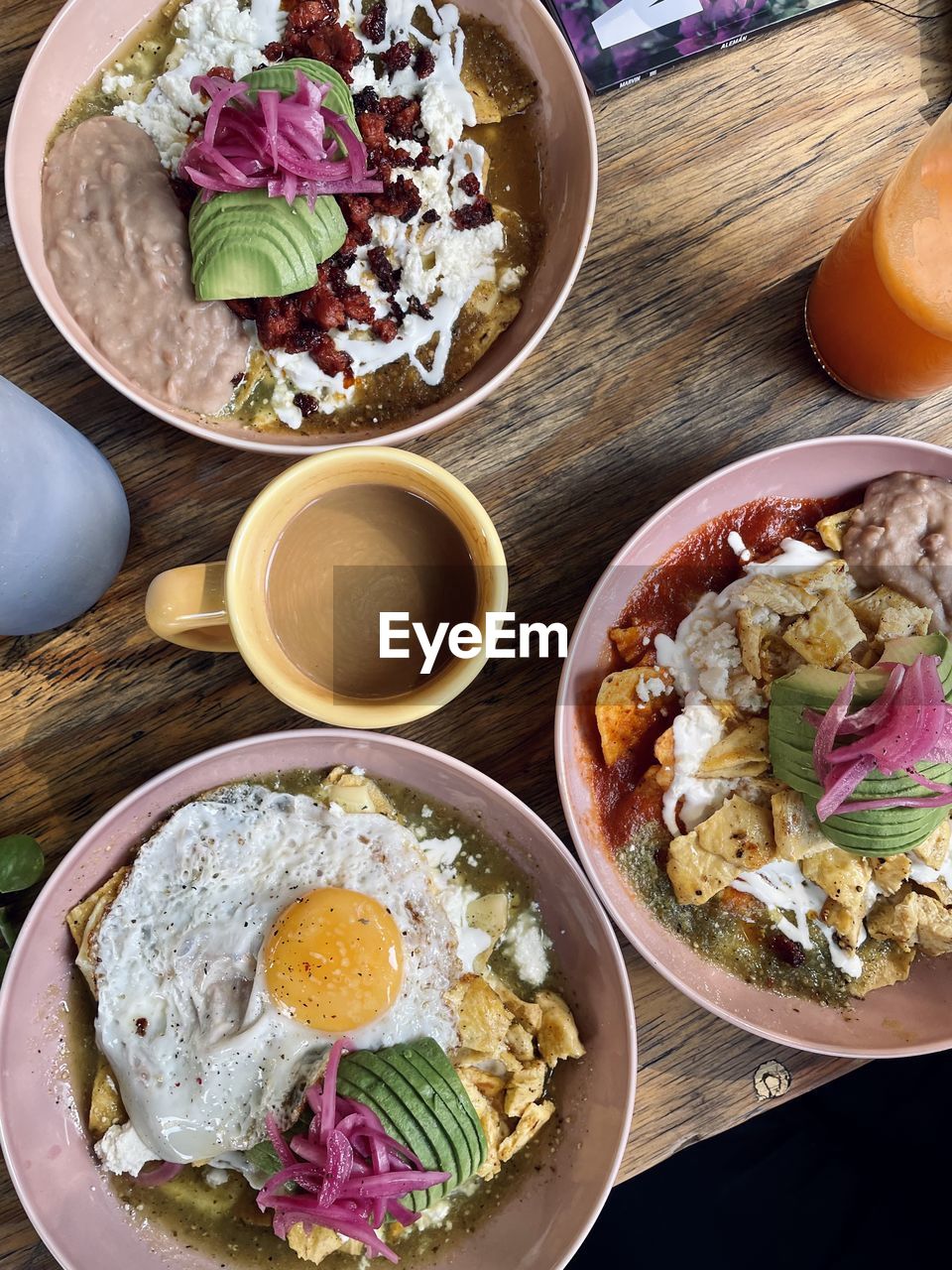 high angle view of food in bowls on table