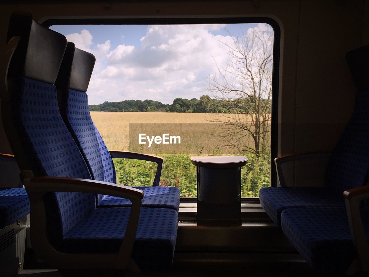 Field seen through train window