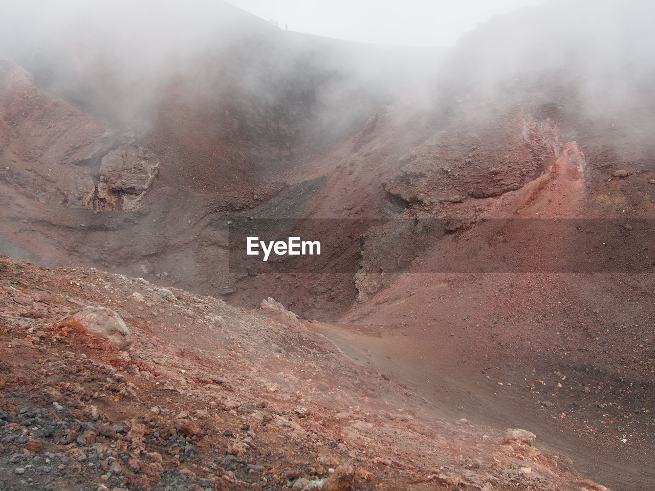 View of volcano in foggy weather