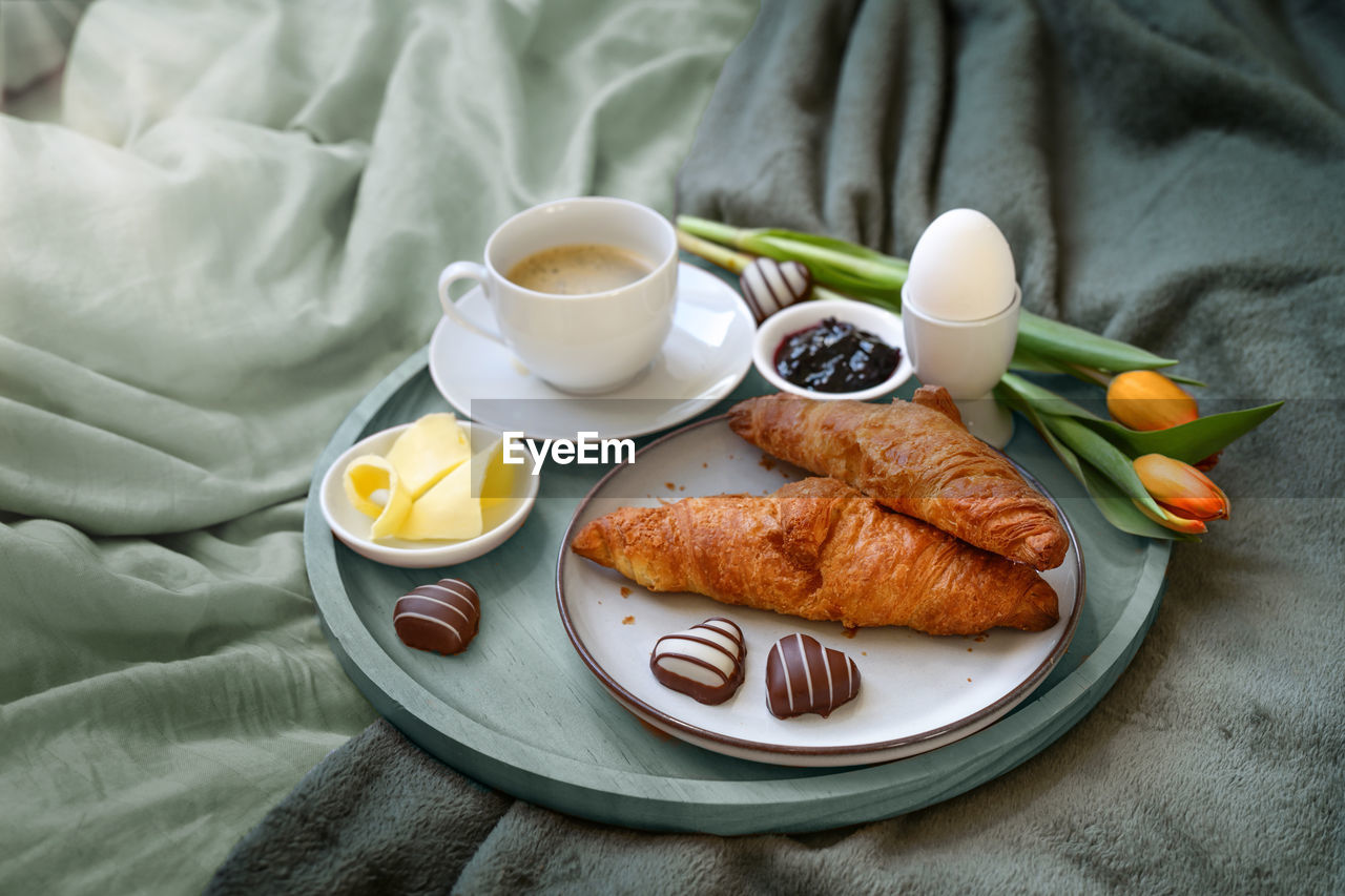 high angle view of food in plate on table
