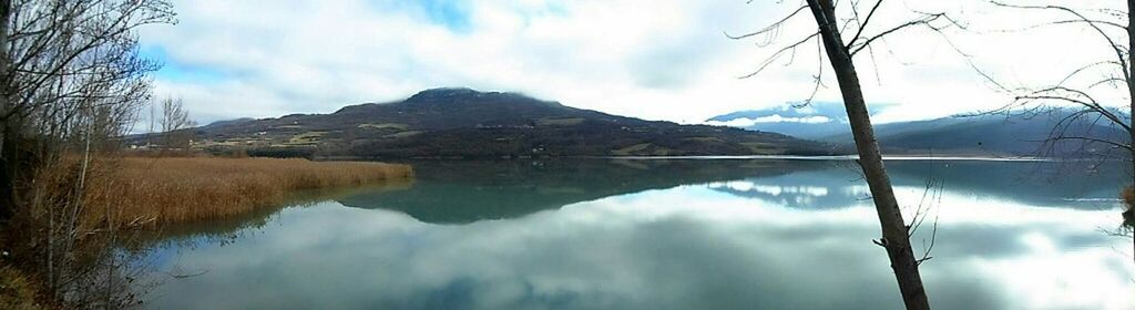 Hills reflecting in lake