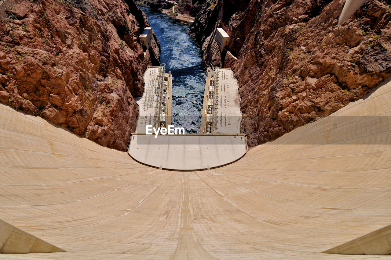 High angle view of hoover dam on sunny day