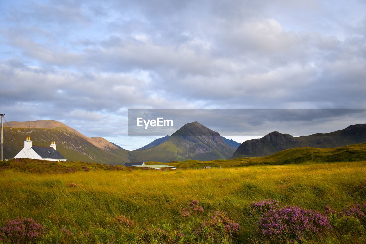 SCENIC VIEW OF FIELD BY MOUNTAINS AGAINST SKY