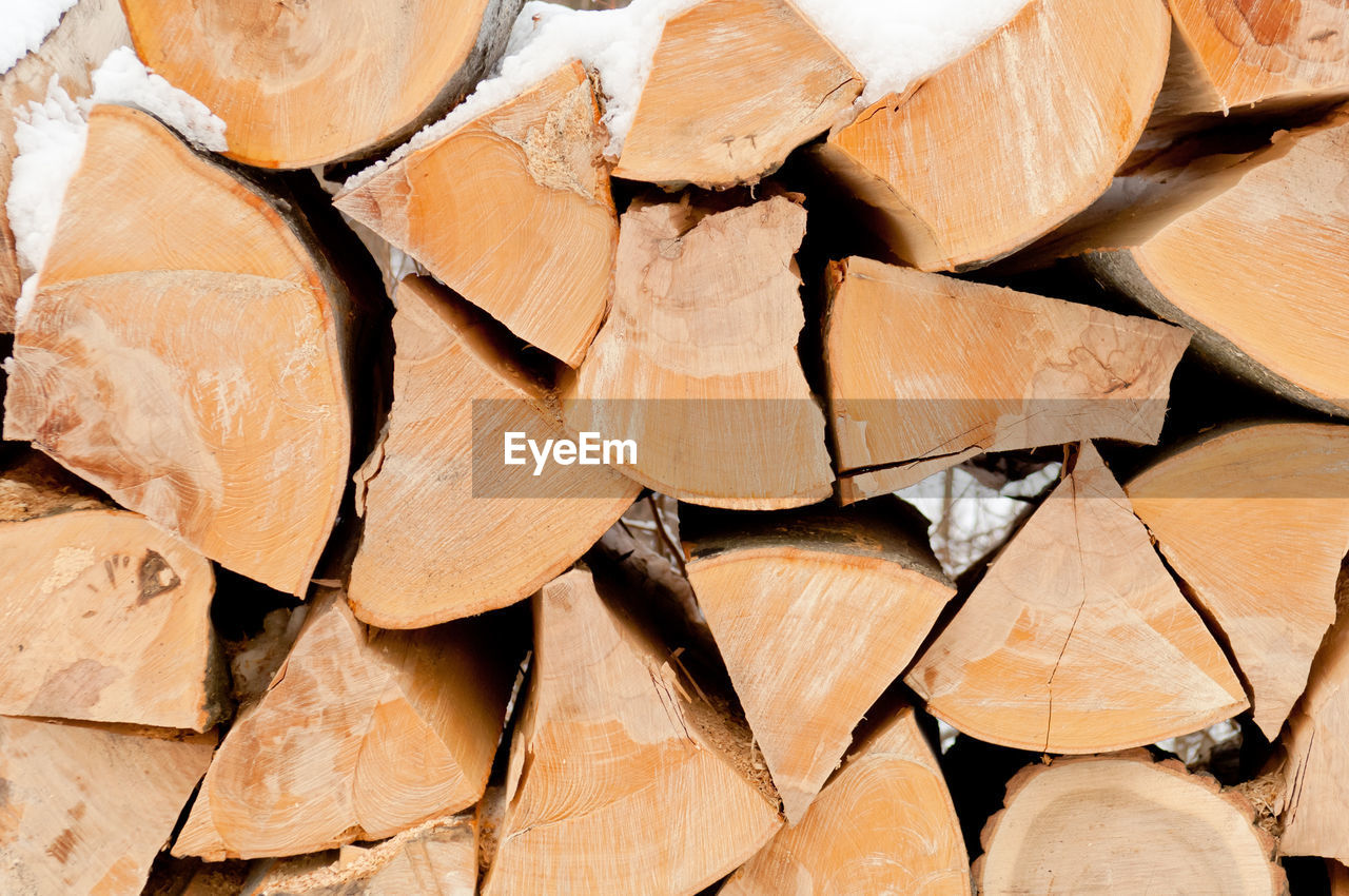 FULL FRAME SHOT OF FIREWOOD STACKED