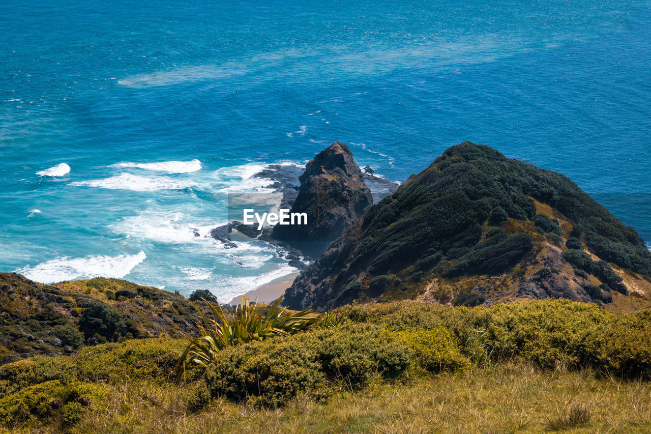 High angle view of rocks on beach