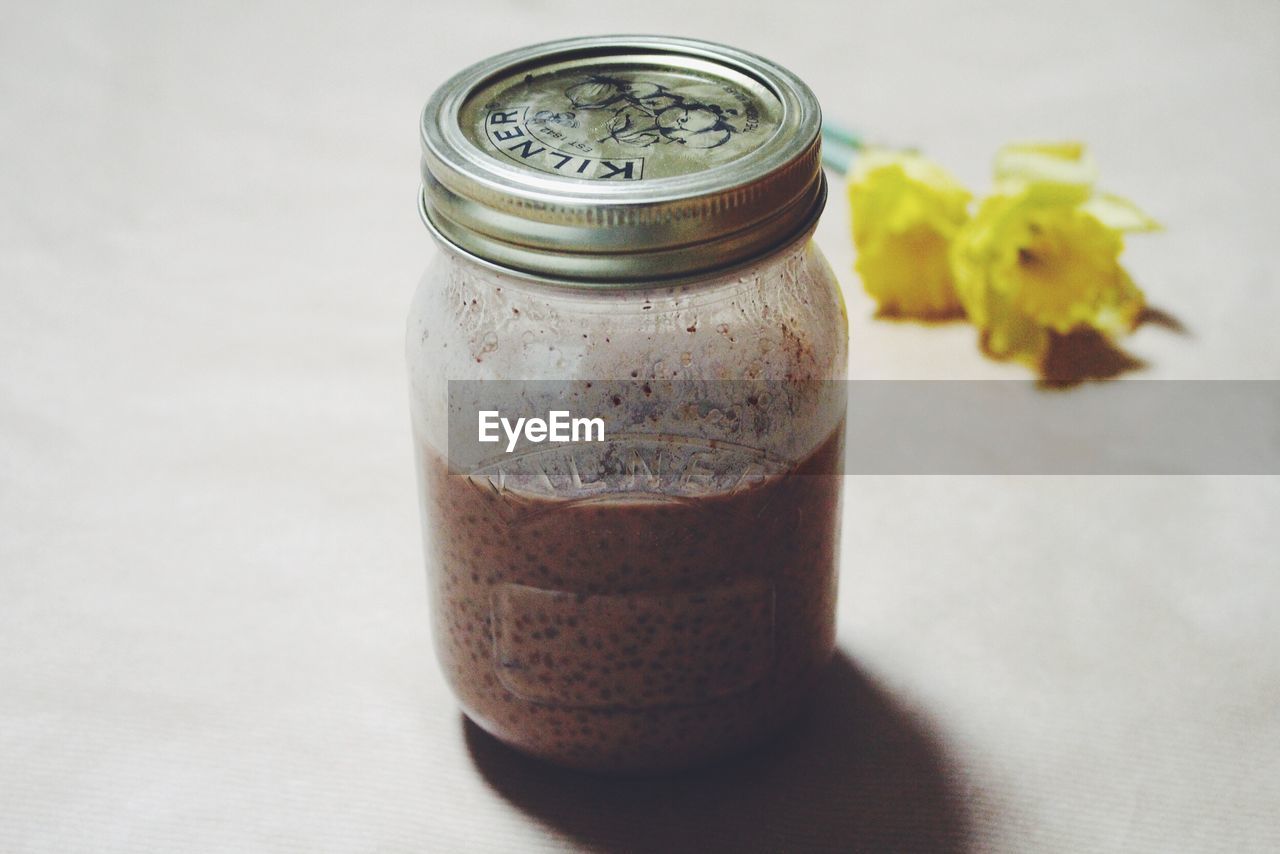 Close-up of jar of food