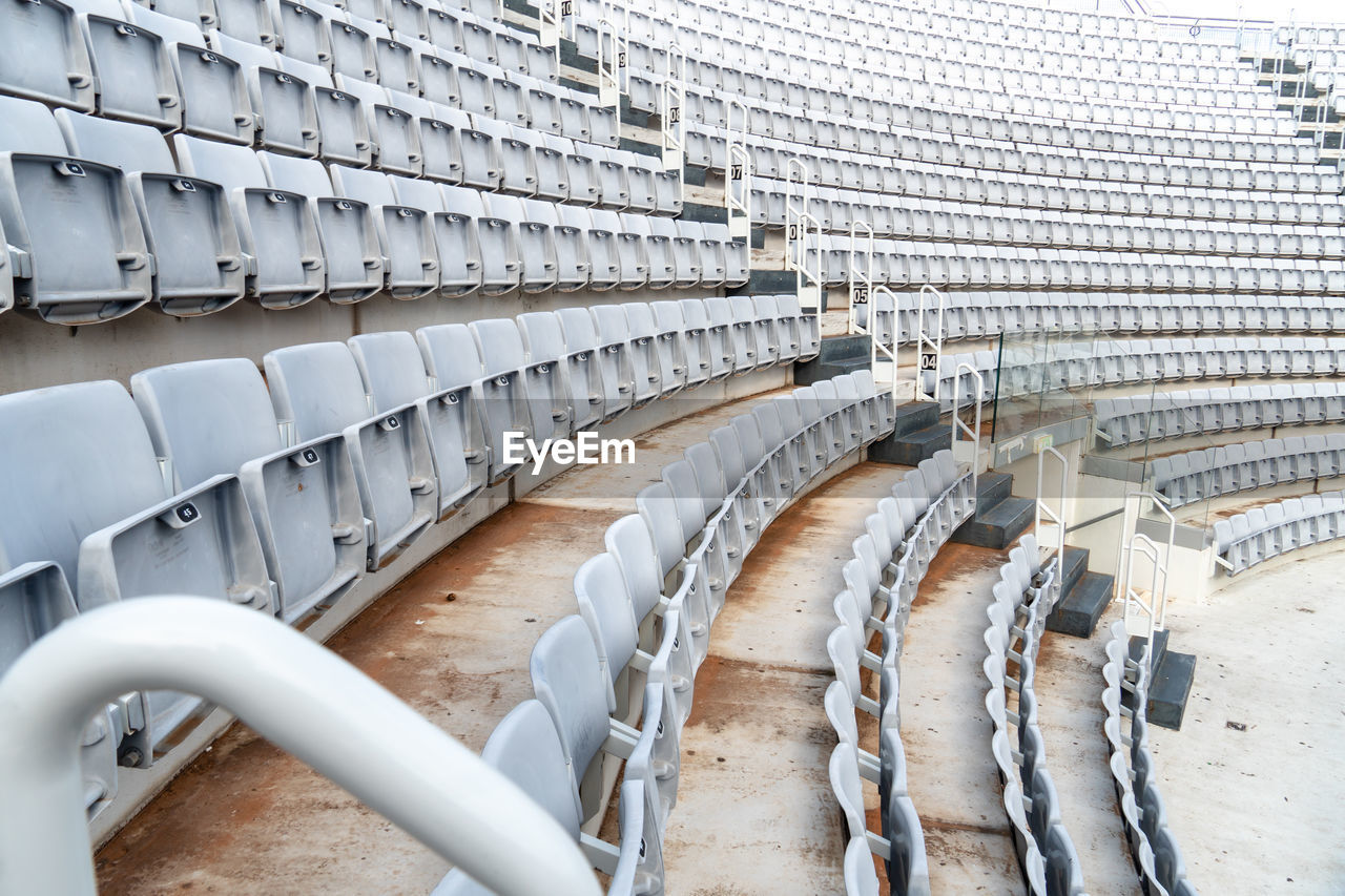 Empty tiered stadium bleachers