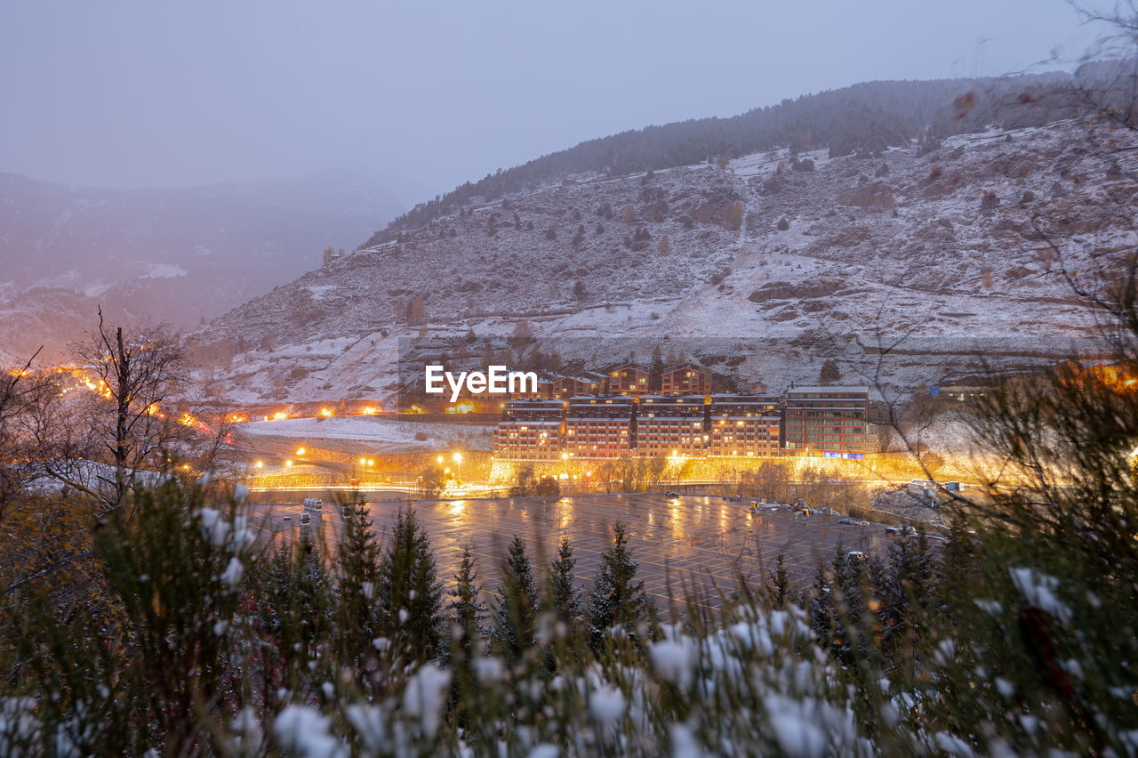 Cityscape of el tarter, a city with ski slopes in andorra on the pyrenees.