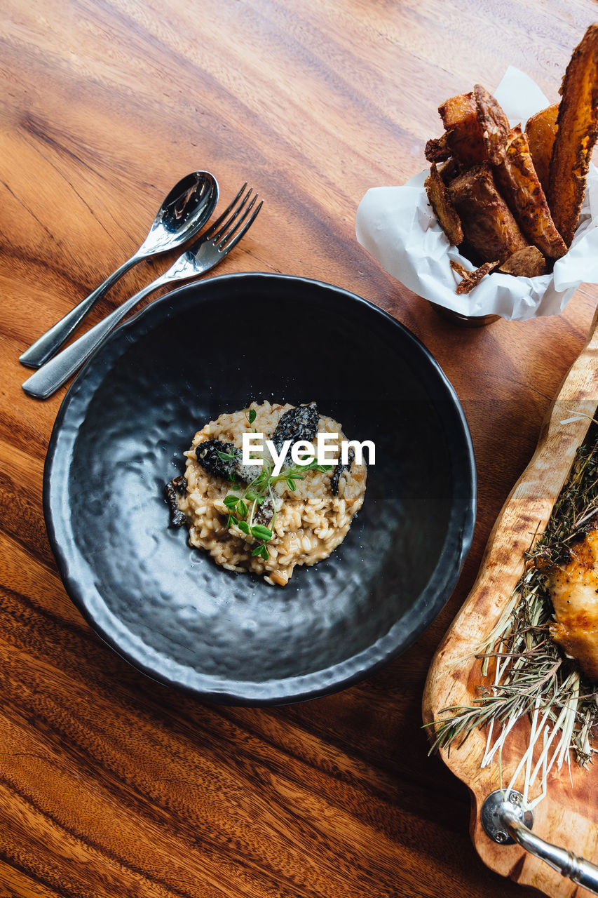 Directly above shot of food in bowl on table