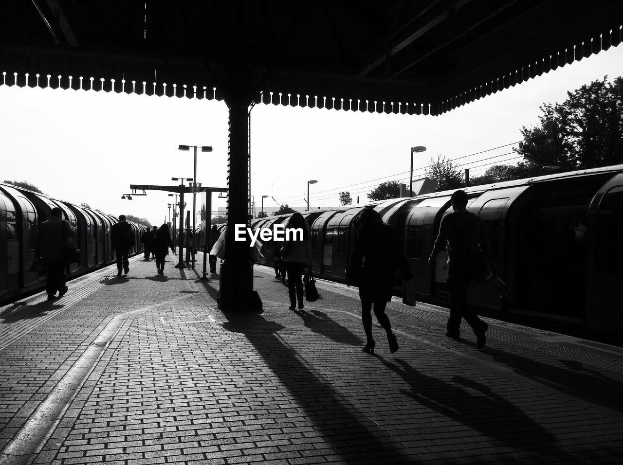 Commuters in train station