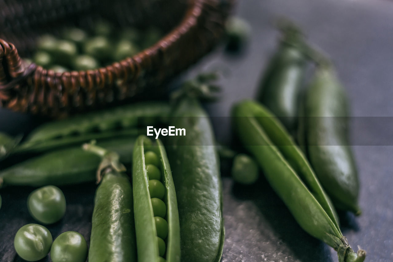 Extreme close up of green peas