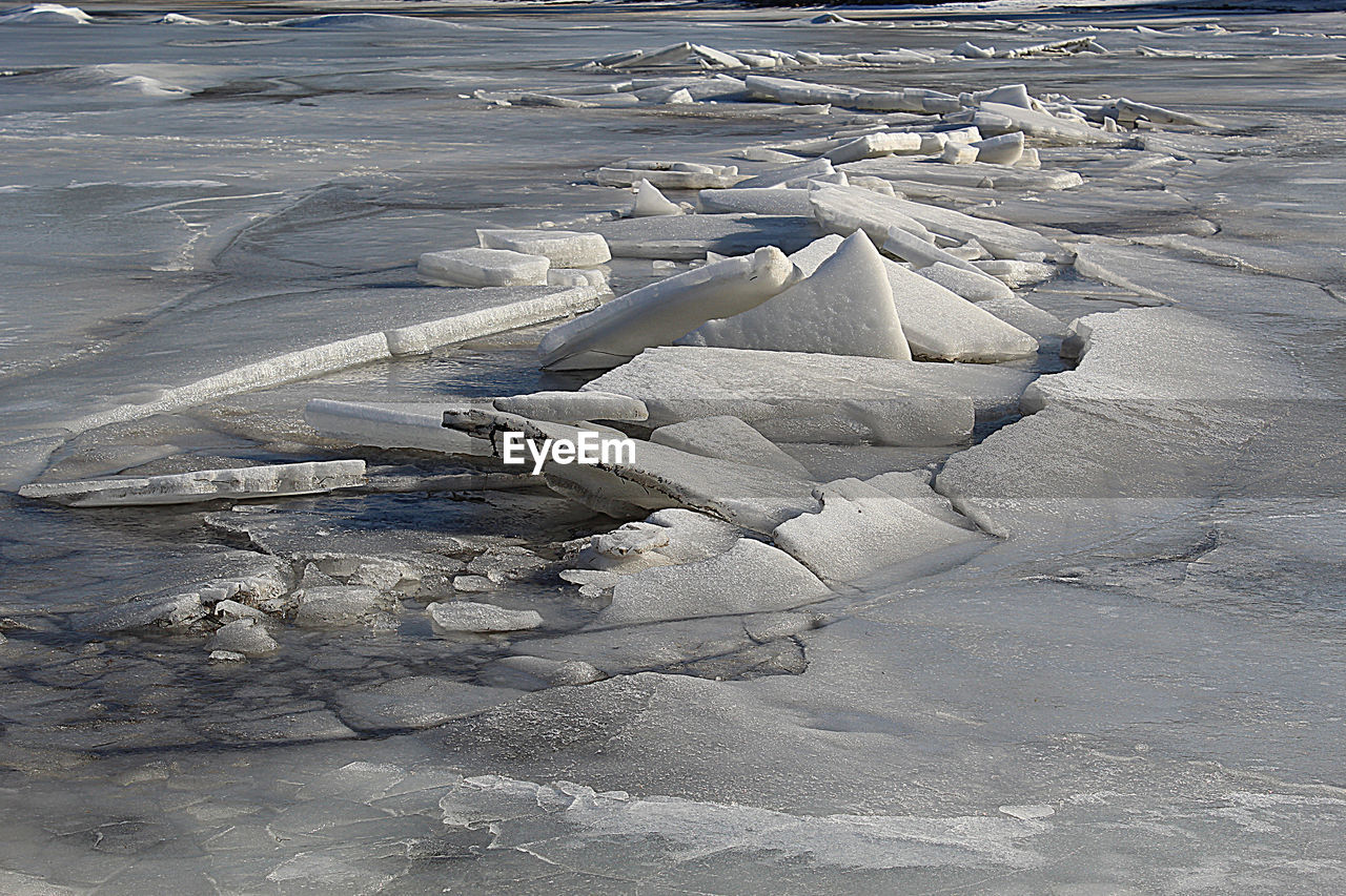 SCENIC VIEW OF FROZEN BEACH DURING WINTER