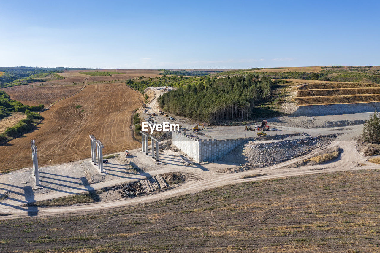 Construction of a new road and bridge.concrete new bridge supports.