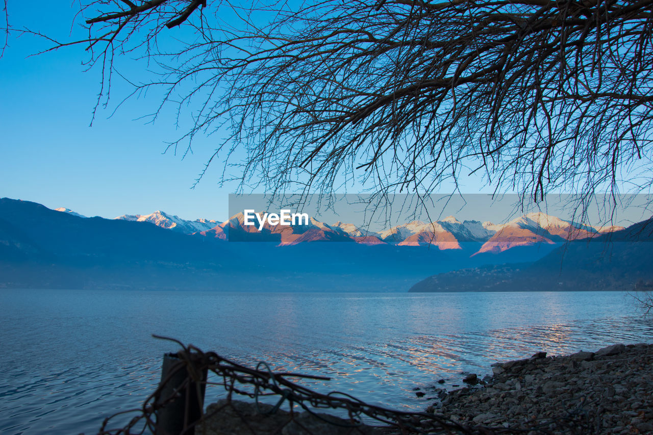 Scenic view of lake against clear sky