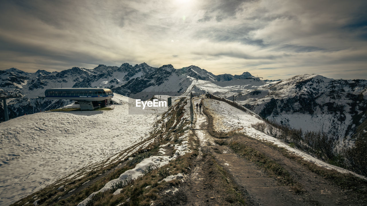 PANORAMIC VIEW OF SNOW COVERED MOUNTAIN AGAINST SKY