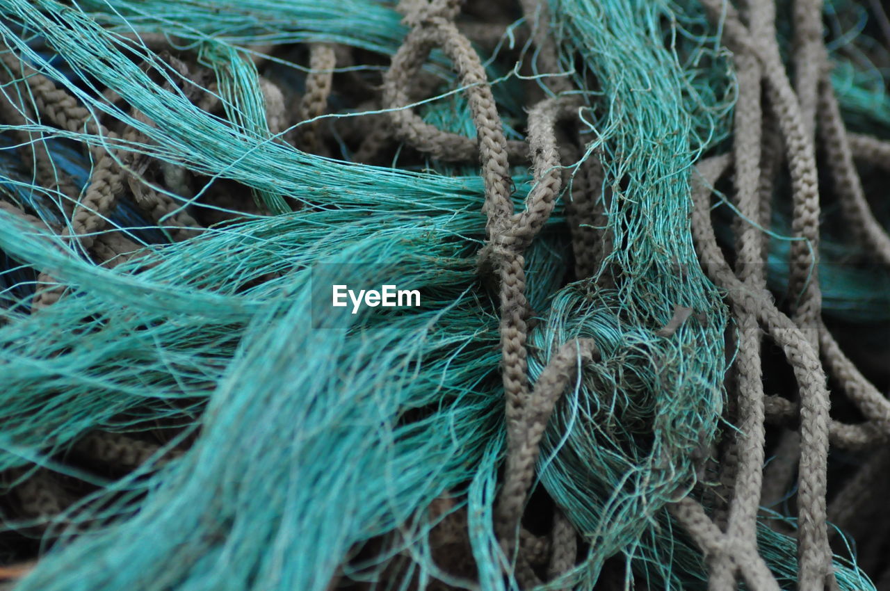 Close-up of fishing nets and ropes