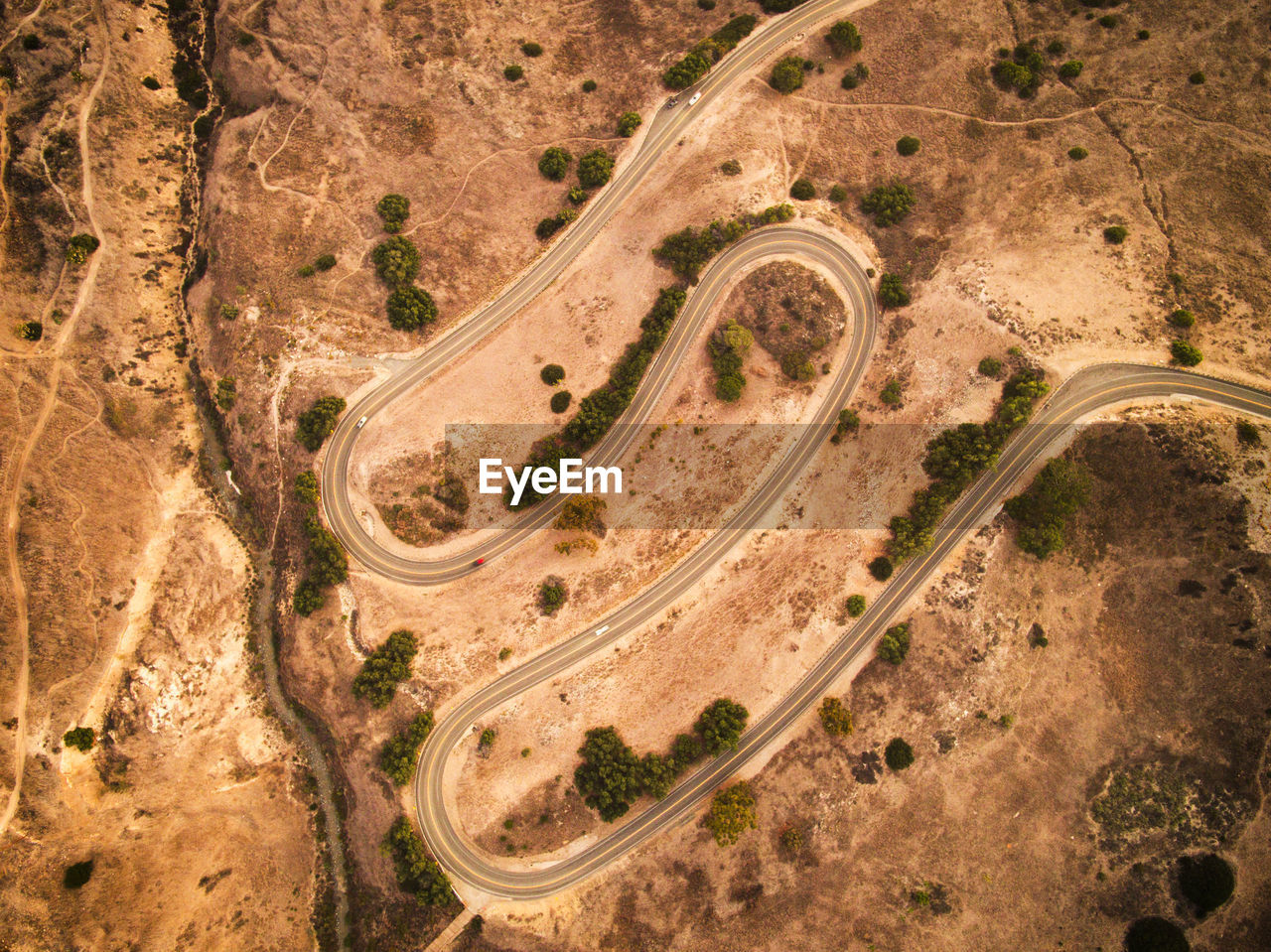 Aerial view of winding road