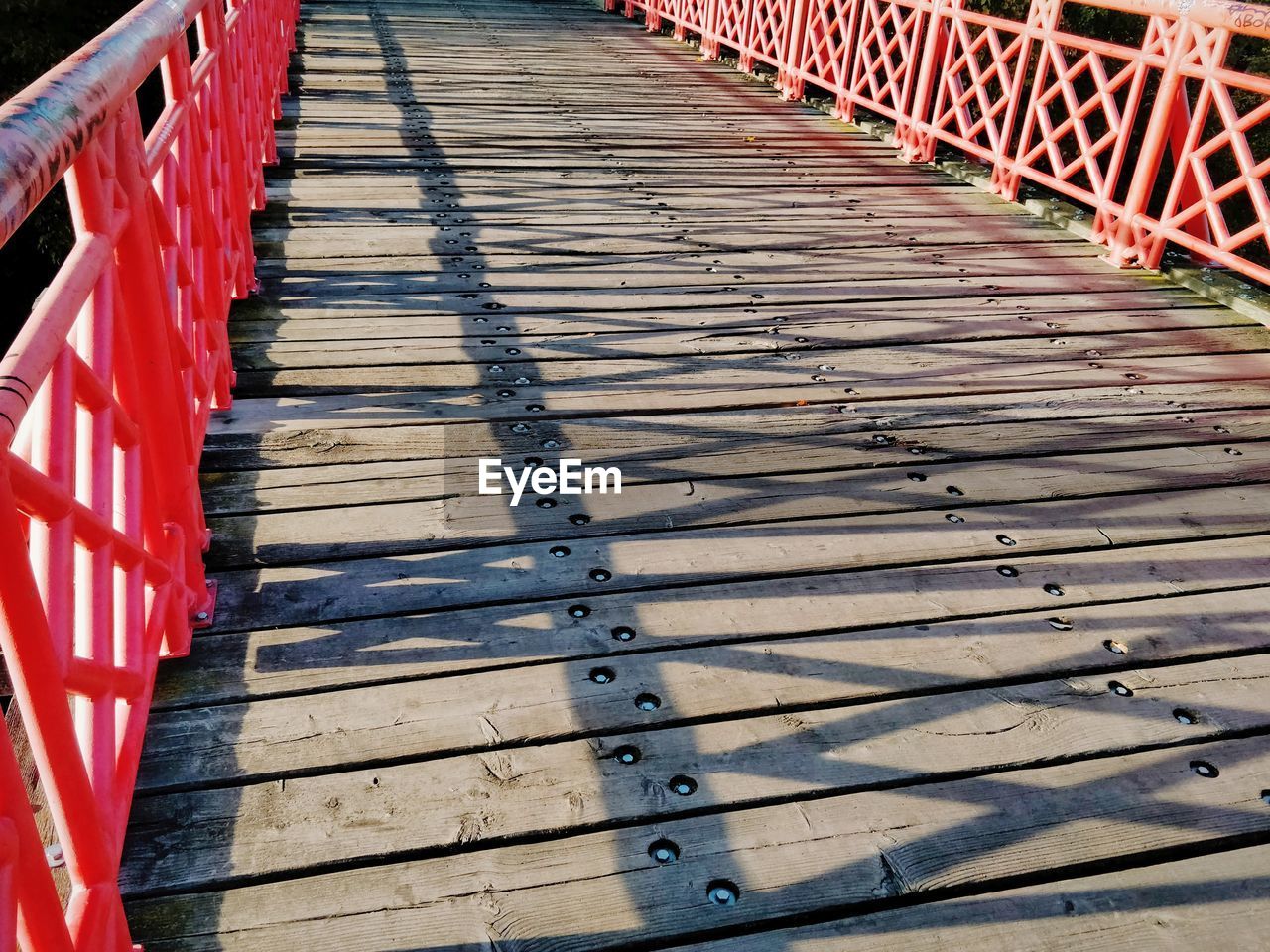 High angle view of empty footbridge