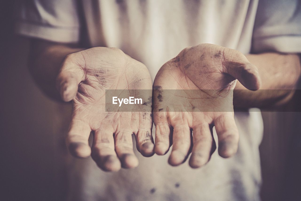 Close-up of dirty hands