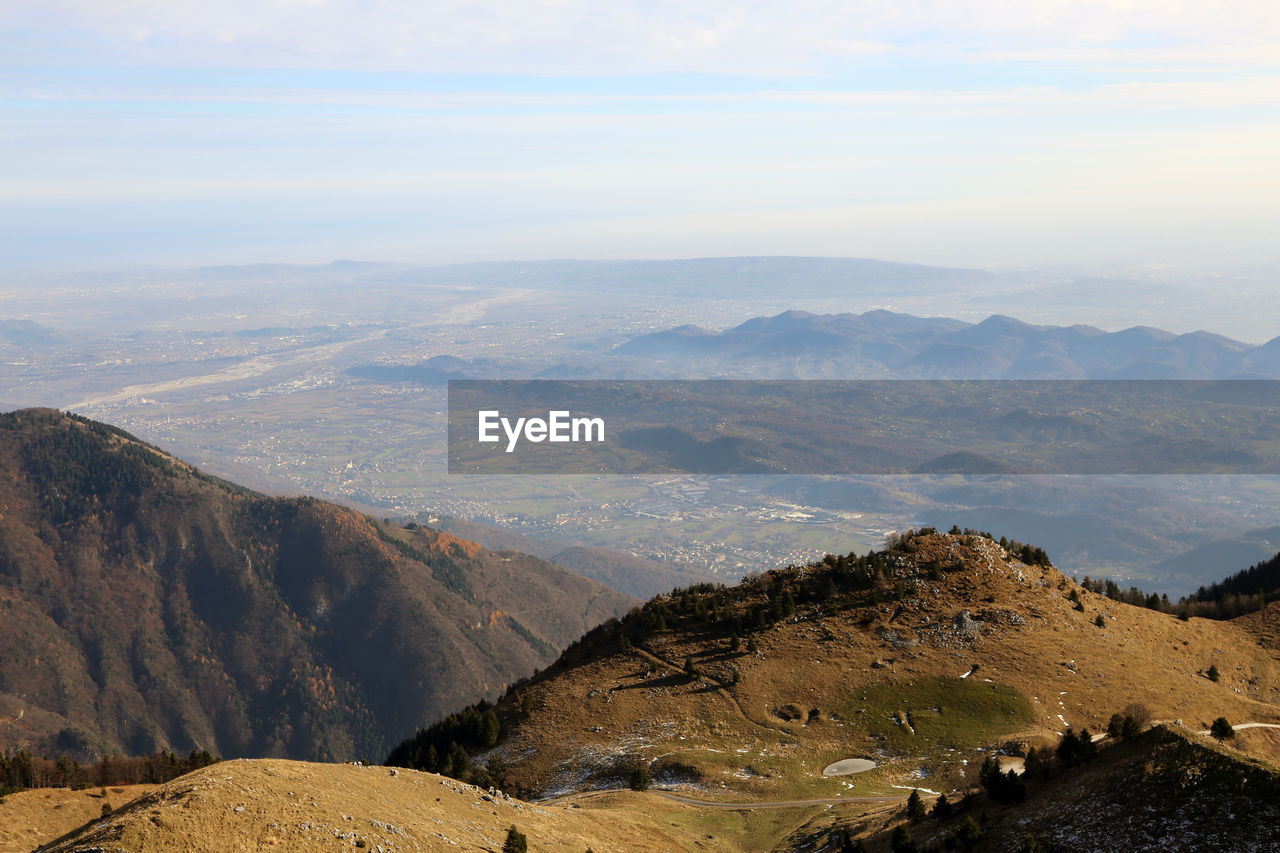 Panoramic view of italian plain from mountain called monte g