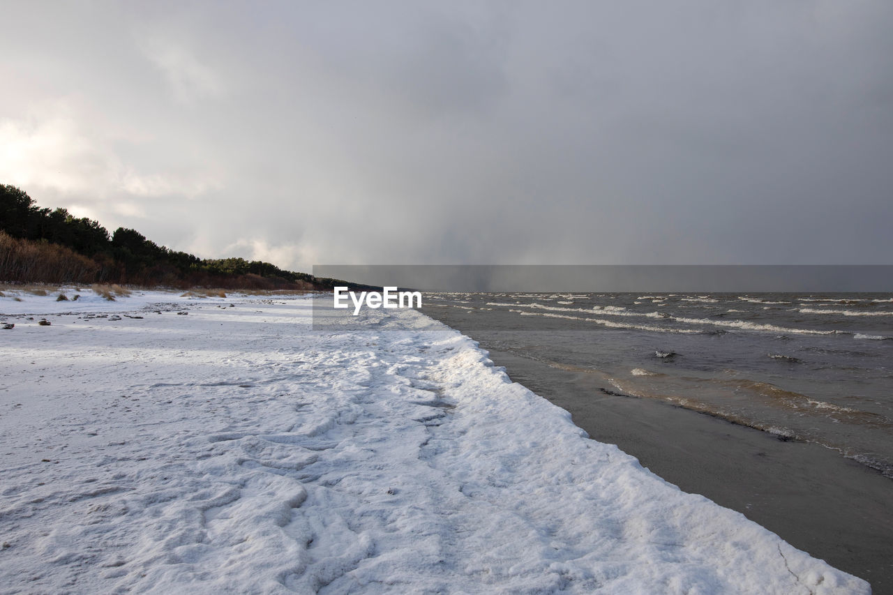 Scenic view of sea against sky during winter